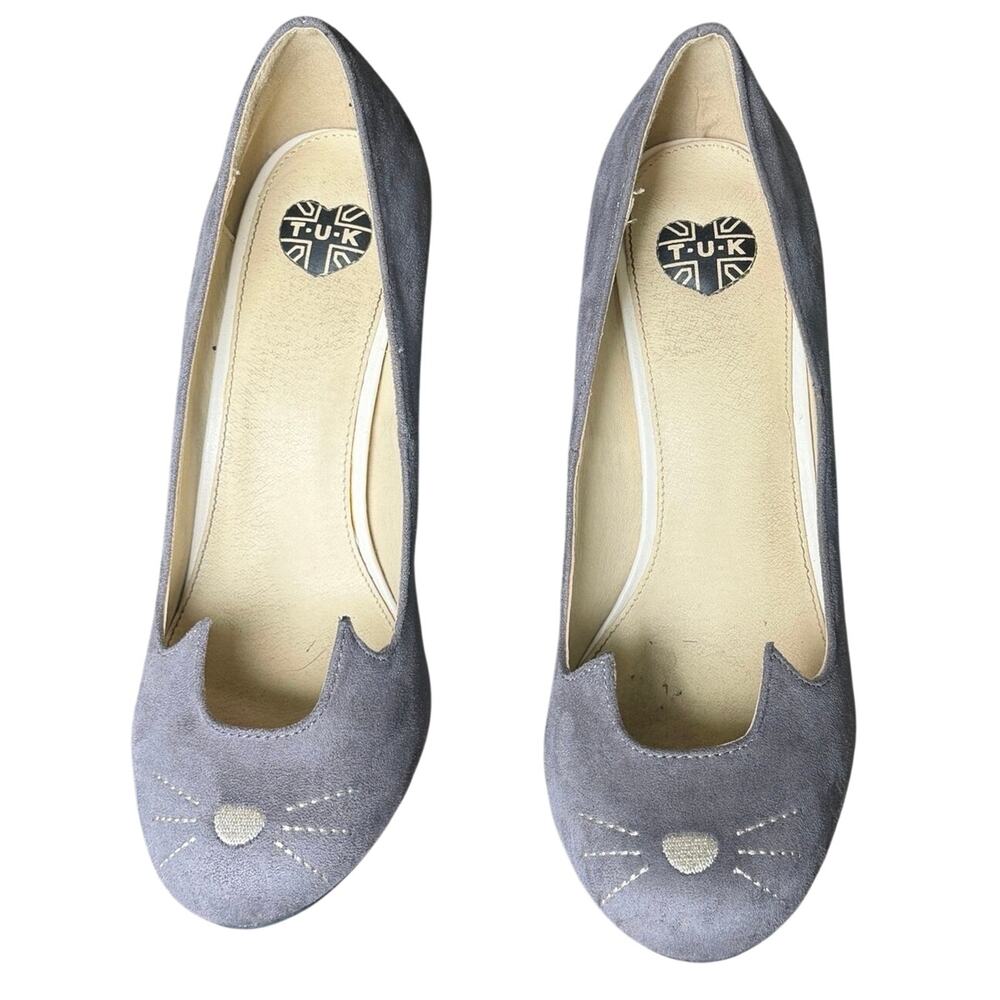 TUK Sophistakitty Gray 4” Heel Pumps-Cat Face Design Ear Cutout Sz 10- Like New